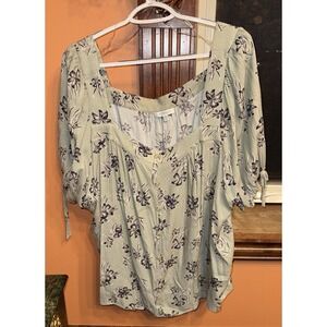 ANGELS Square Neck Floral Sage Green Casual Vacation Spring Blouse Plus sz 3x